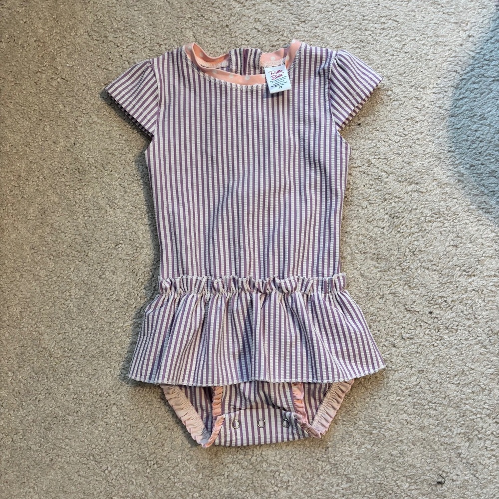 RuffleButts Toddler One-Piece Swimsuit Purple Stripe Peplum Size 2T